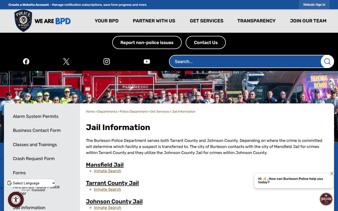 Burleson Johnson County jail routing for booking photo searches