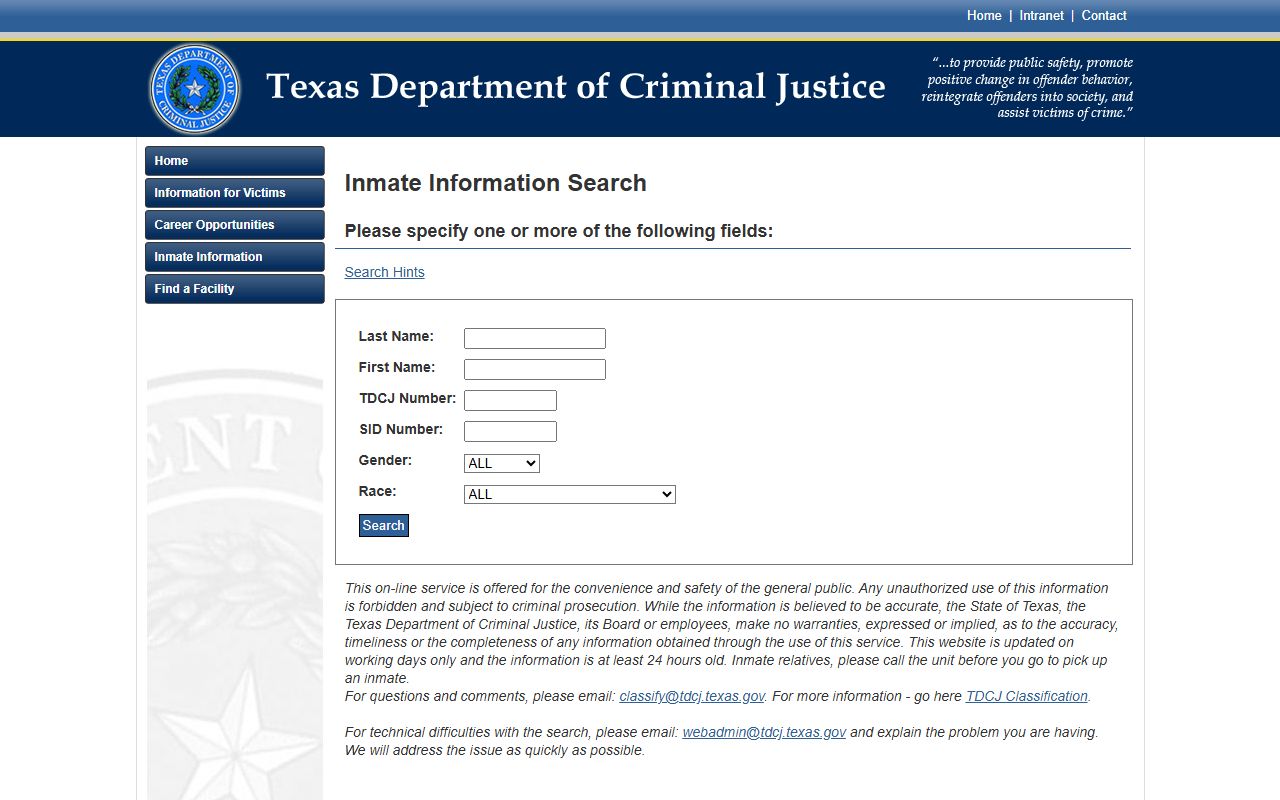 TDCJ inmate search for Johnson County state prison photo and custody records